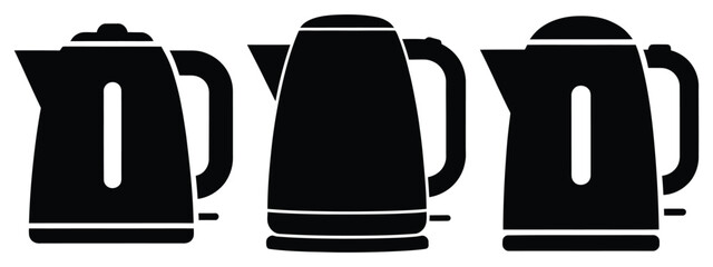 electric kettle minimal icon set, black color and white background