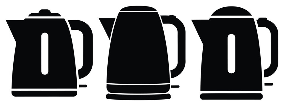 electric kettle minimal icon set, black color and white background