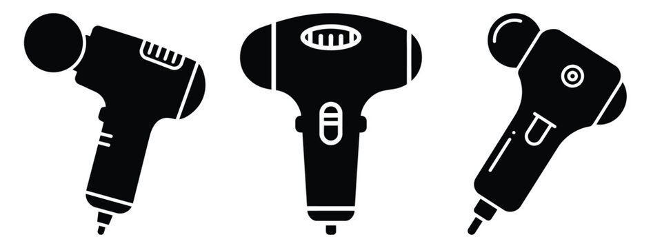 electric massager minimal icon set, black color and white background