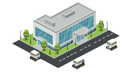 Modern isometric logistics center with autonomous delivery vehicles