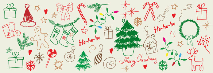 Hand drawn Christmas doodles &ndash; festive holiday elements and decorations