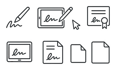 Digital signature icons on dark background