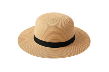 A straw hat with a black band, perfect for a sunny day. The hat is made of woven straw and has a classic design