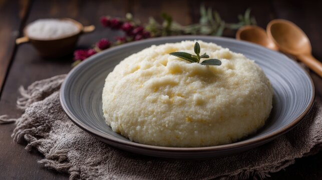 Zambia dish Nshima Maize meal porridge thick white mound