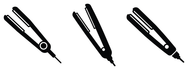 hair straightener minimal icon set, black color and white background