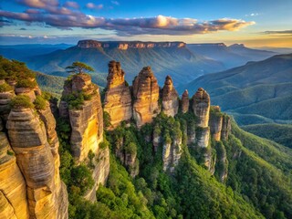Breathtaking Panoramic View of Three Sisters, Blue Mountains, Australia