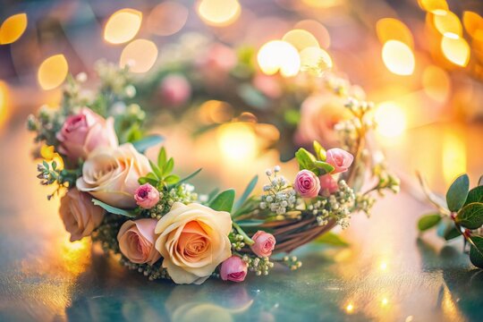 Bridal Hair Wreath Bokeh: Romantic Wedding Hair Accessory Close-Up