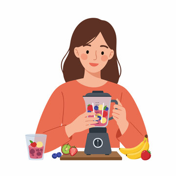 woman making smoothie with blender clip art preview