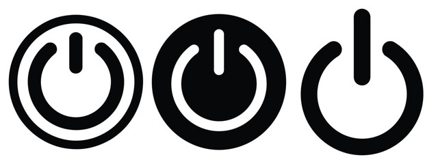 power button minimal icon set, black color and white background