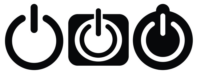 power switch minimal icon set, black color and white background