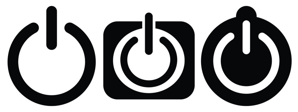 power switch minimal icon set, black color and white background