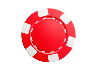 Red poker chip with white accents, isolated on transparent background, used in casino games, gambling, and betting, symbolizing luck and excitement