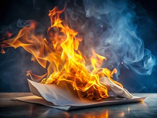 Burning Paper, Fire, Flames, Smoke, Isolated on White Background - High Resolution Stock Photo