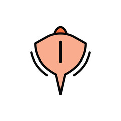 A stylized peachcolored kite outlined in black with a vertical black stripe Arched lines emanate from the sides A small orange triangle sits atop