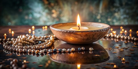 Calm Candlelight Reflection: Ceramic Bowl, Beads, Mirror