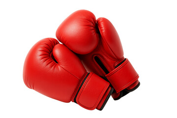 A pair of red boxing gloves, ready for a match. The gloves are made of leather and are in pristine condition.
