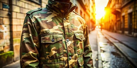 Camouflage Military Jacket: Urban Concealment - Conceptual Fashion Photography