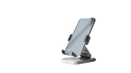 MOBILE HOLDING IN MOBILE HOLDER ON WHITE BACKGROUND