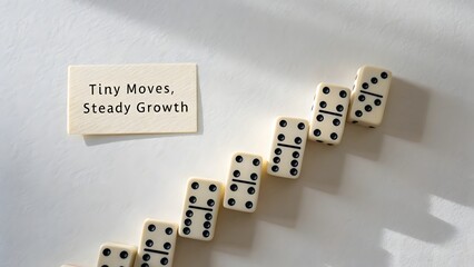 Domino tiles arranged in a rising slope representing steady growth
