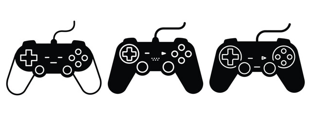 video game controller icon set, black color and white background