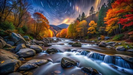 Cascading Mountain Stream, Autumn Great Smoky Mountains National Park