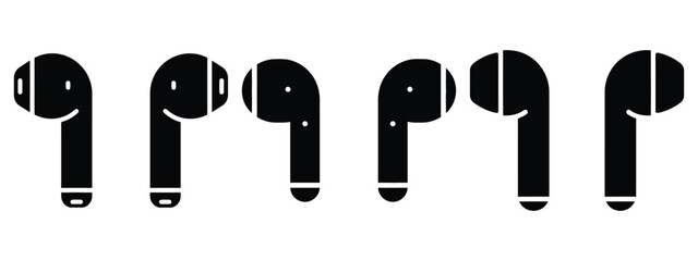 wireless earbuds minimal icon set, black color and white background