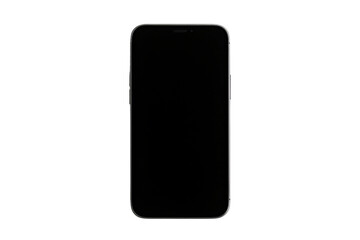 A sleek black smartphone with a blank screen, perfect for showcasing your digital content. Its modern design and dark display offer a sense of sophistication