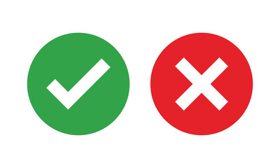 Check mark icons. green check mark and red cross mark icon set. green tick and red x. Symbols of approval and Decline, vector illustration