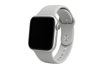 A modern gray smartwatch with a sleek design. The device features a black screen and a comfortable strap.