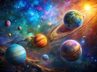 Celestial Planets Milky Way Galaxy Oil Painting - Majestic Cosmic Art