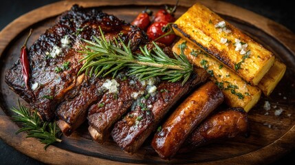 Argentina dish Asado Grilled beef ribs sausages and cuts smoky and tender a barbecue staple