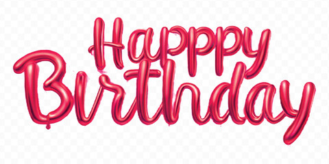 realistic 3d HAPPY BIRTHDAY  typography made by with  different color foil balloons isolated on transparent background © MDShafaat