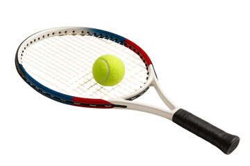 A close-up shot of tennis racket and ball, showcasing the vibrant colors and sharp details, ready for a game