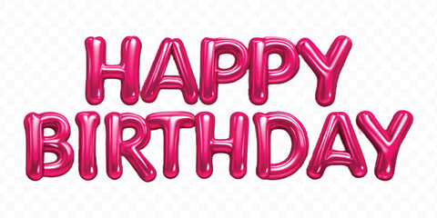 realistic 3d HAPPY BIRTHDAY  typography made by with  different color foil balloons isolated on transparent background © MDShafaat