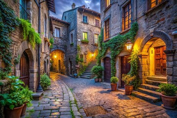 Charming Medieval Viterbo: Low-Light Pathway to Piazza San Pellegrino
