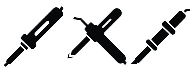 soldering iron minimal icon set, black color and white background