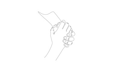 Holding Hands One Line Art – Minimal Continuous Line Drawing of Couple Hands, Love and Unity Vector Illustration