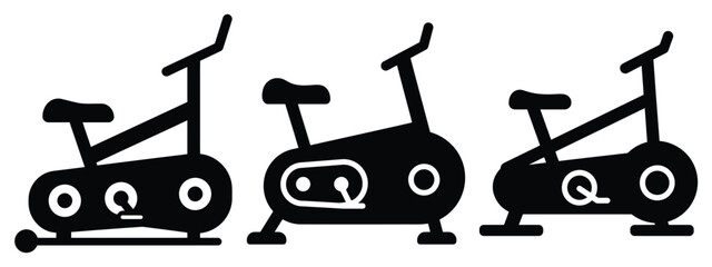 stationary bike minimal icon set, black color and white background