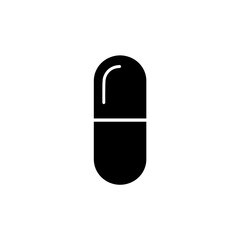 Black Pill Icon – Minimalist Medical Capsule Symbol Vector