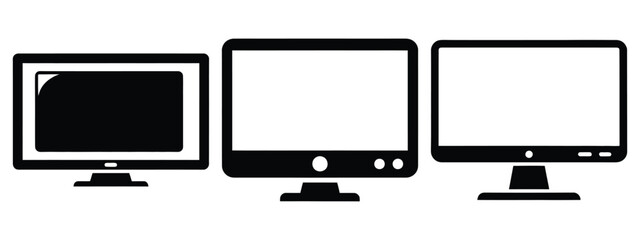 touchscreen monitor minimal icon set, black color and white background
