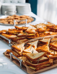 Set of coffee break in the hotel during conference meeting, with tea and coffee catering, decorated...