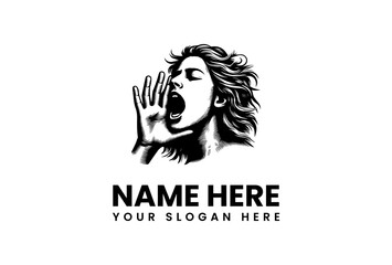 Woman's Shout Logo Template Creative Design with Open Mouth and Speech Bubble for Branding