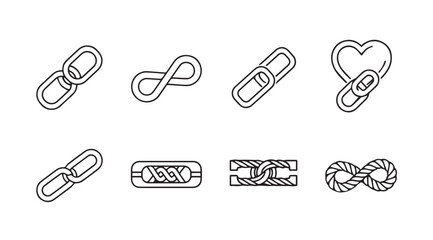 Various chain link icons and symbols representing connection and unity in hand drawn style vector