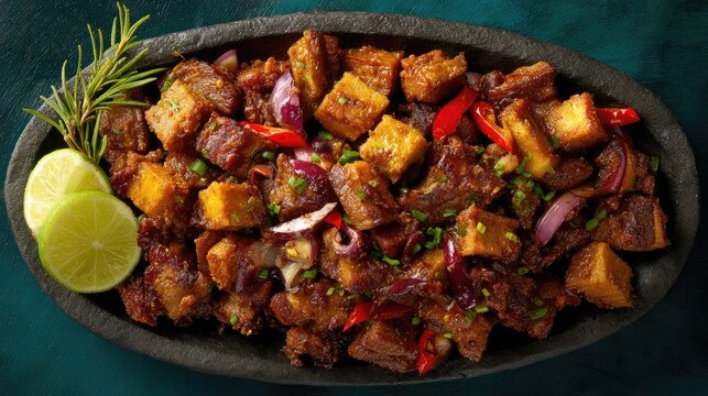 Haiti dish Griot Fried pork chunks marinated in citrus and spices crispy and tender