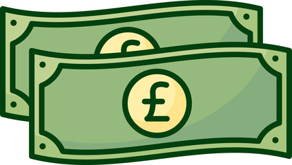 Flat Illustration Icon of a British Pound Sterling Money Bill (£ GBP)