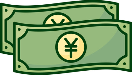 Flat Illustration Icon of a Japanese Yen Money Bill (¥ JPY)