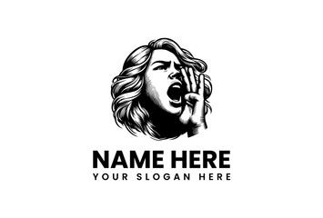 Vintage Logo Featuring a Screaming Woman and Customizable Text Ideal for Branding and Identity Design