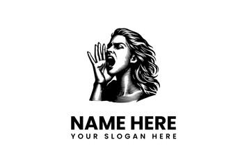 Woman Shouting with Hand to Mouth Logo for Announcements and Communications