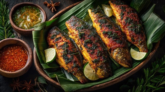 East Timor dish Ikan Pepes Grilled fish in banana leaves with spices fragrant and tender