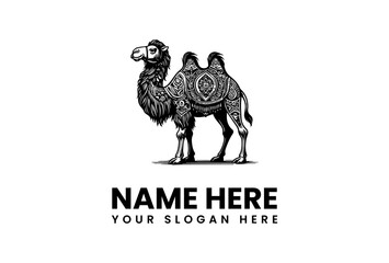 Artisanal Camel Logo Design with Intricate Pattern for Desert Adventure Brand